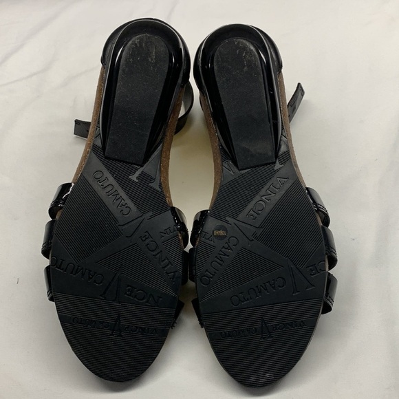 Vince Camuto Lora Leather Ankle Strap Sculpted Heel Sandals Size 10 Black - Picture 10 of 14